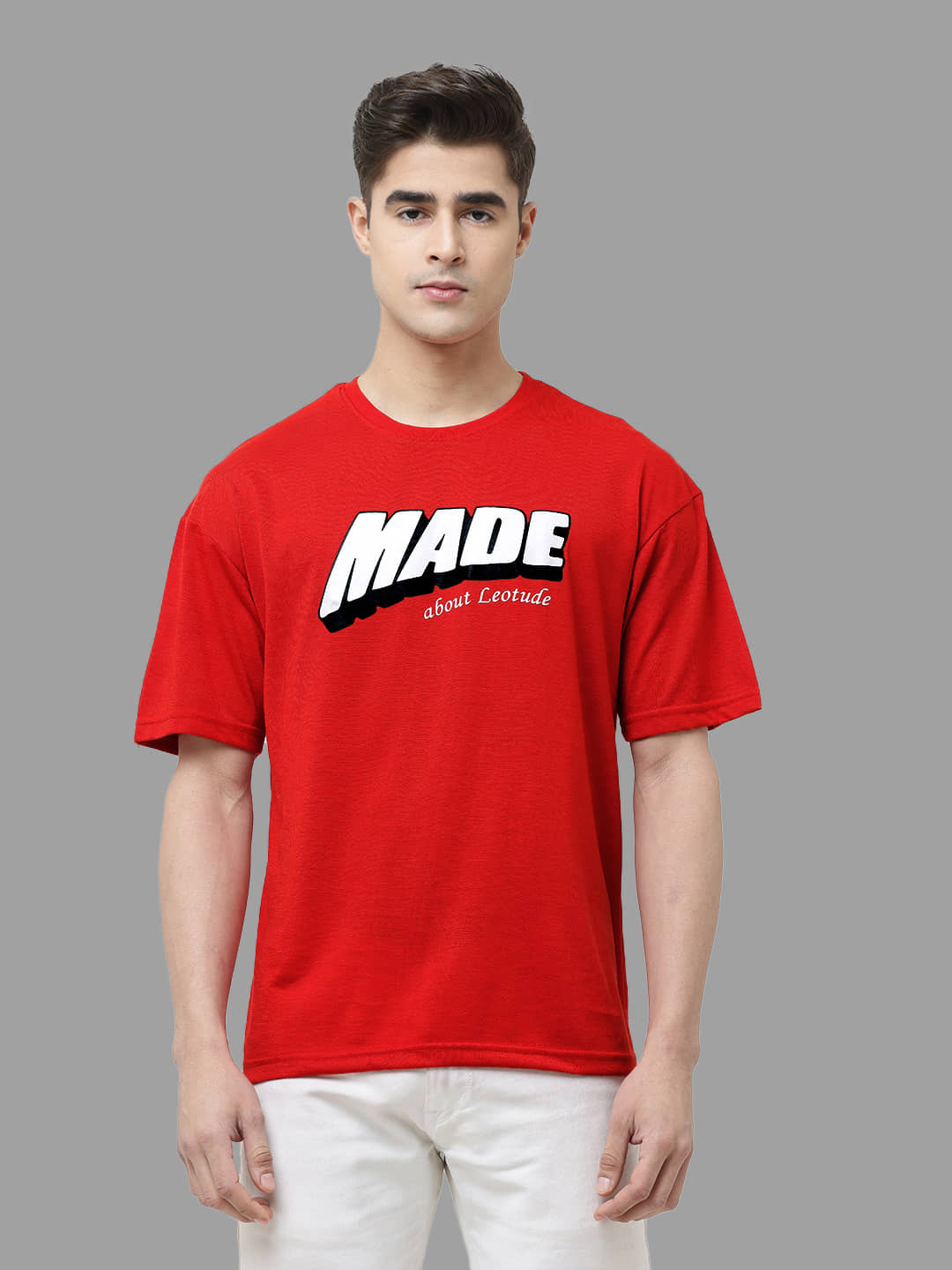 Leotude Pack of 1 Cotton Blend Oversized Fit Men's T-Shirt ( Red )