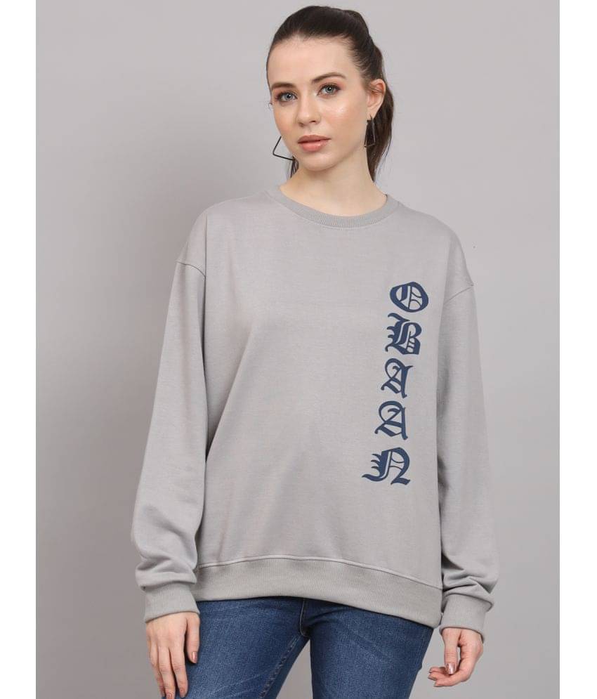     			OBAAN Cotton Blend Grey Non Hooded Sweatshirt