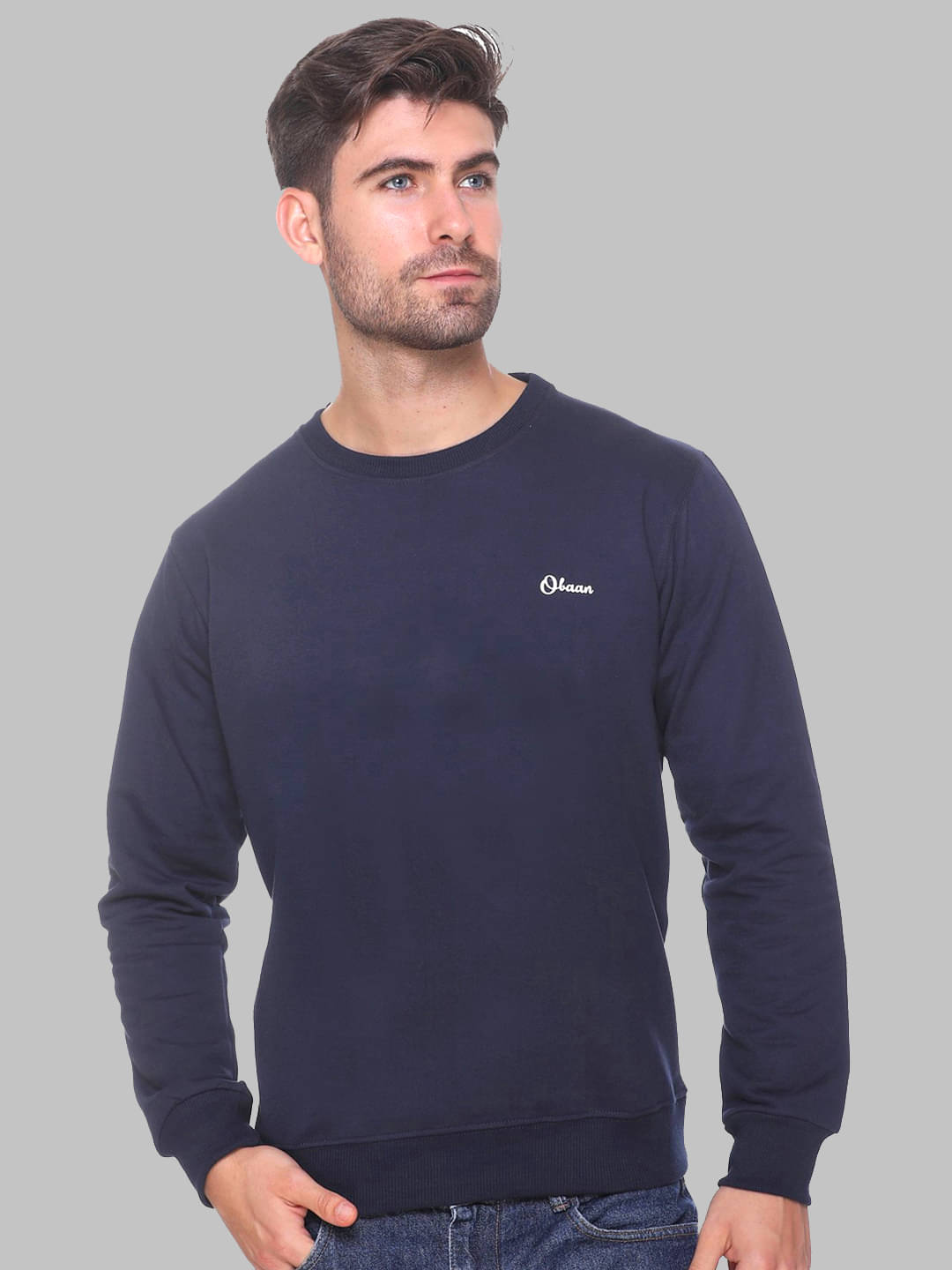     			OBAAN - Navy Cotton Blend Regular Fit Men's Sweatshirt ( Pack of 1 )