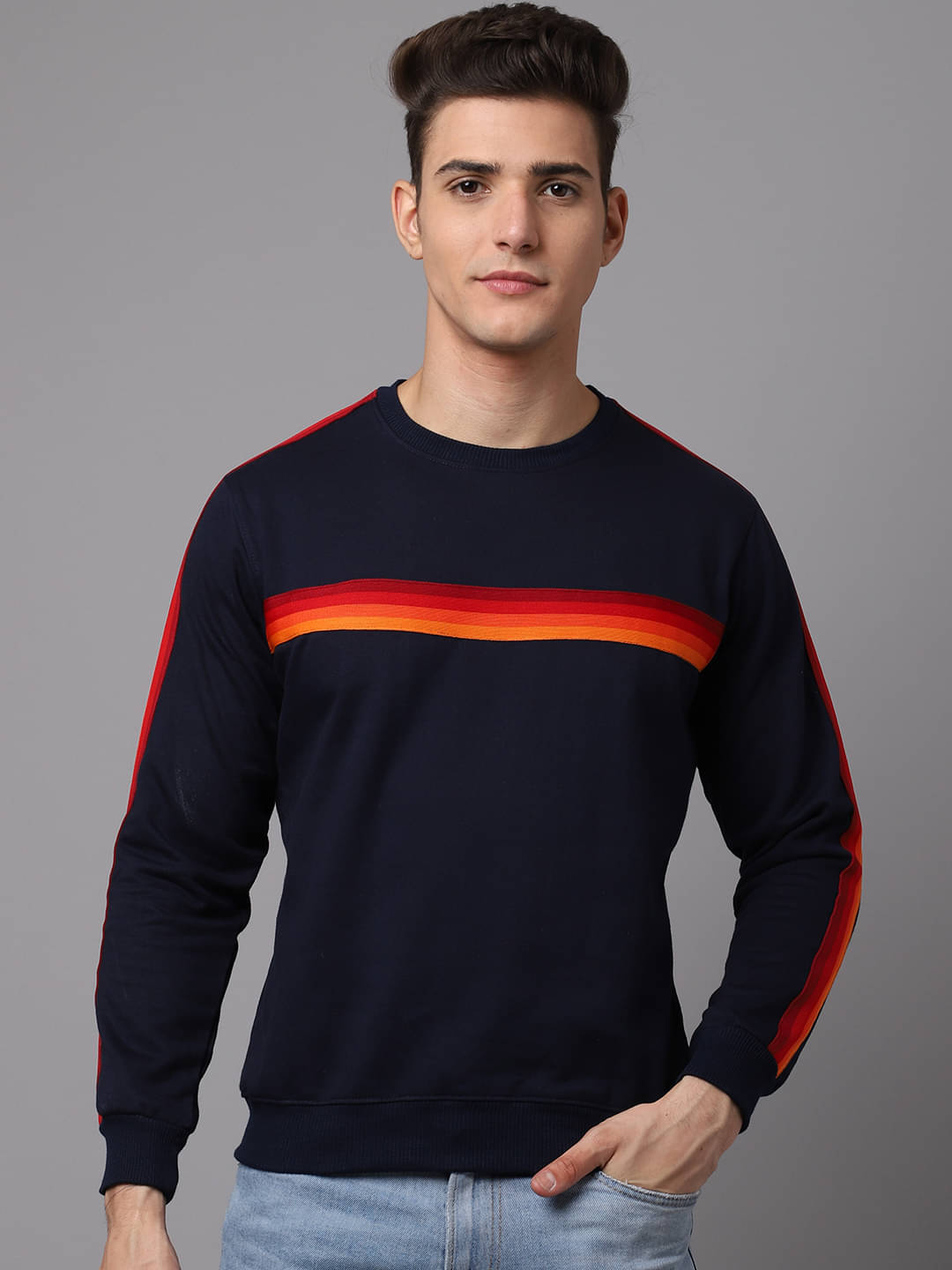     			OBAAN - Navy Cotton Blend Regular Fit Men's Sweatshirt ( Pack of 1 )