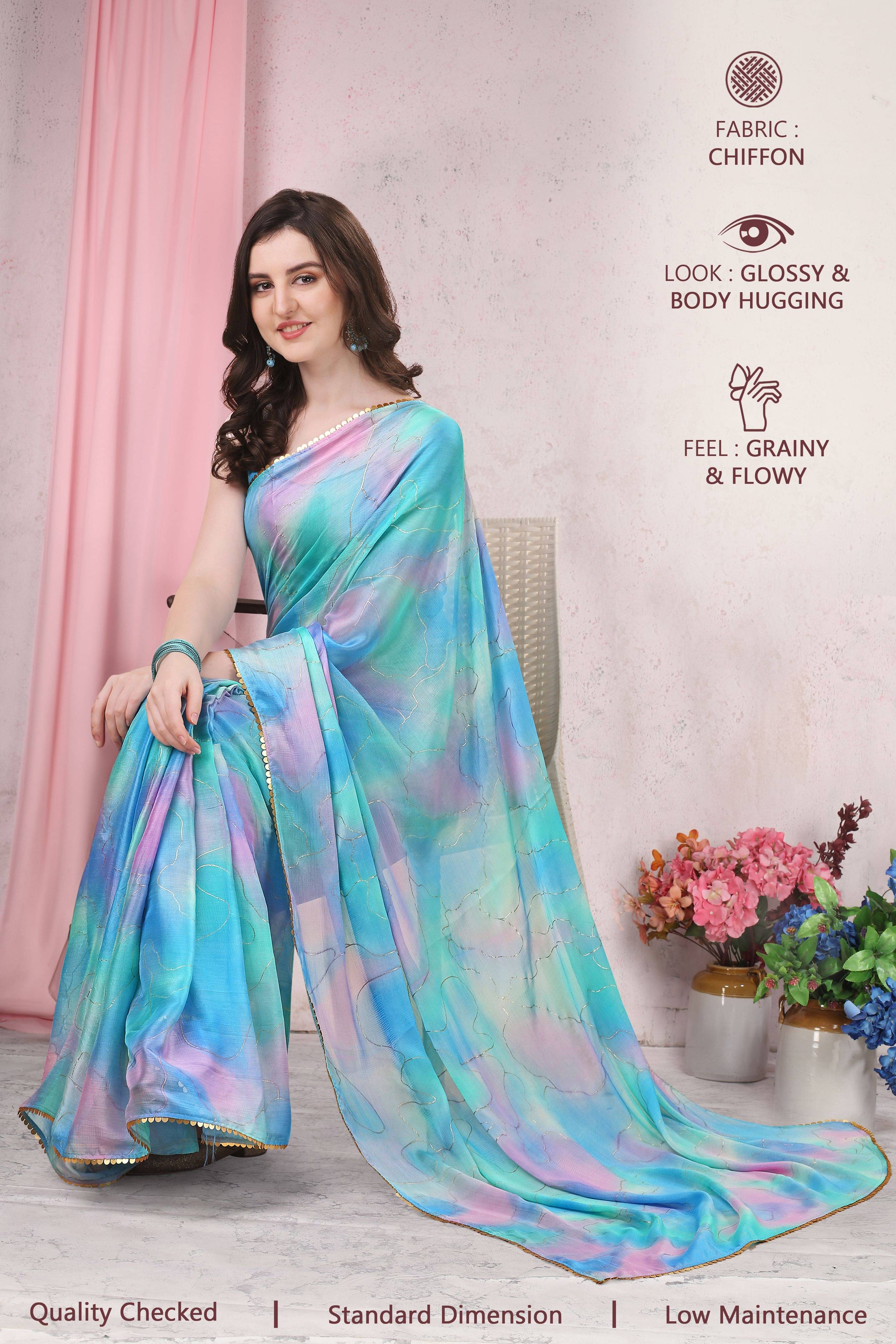BLEESBURY Chiffon Embellished Saree With Unstitched Blouse Piece ( Blue ) BLEESBURY Chiffon Embellished Saree With Unstitched Blouse Piece ( Blue )