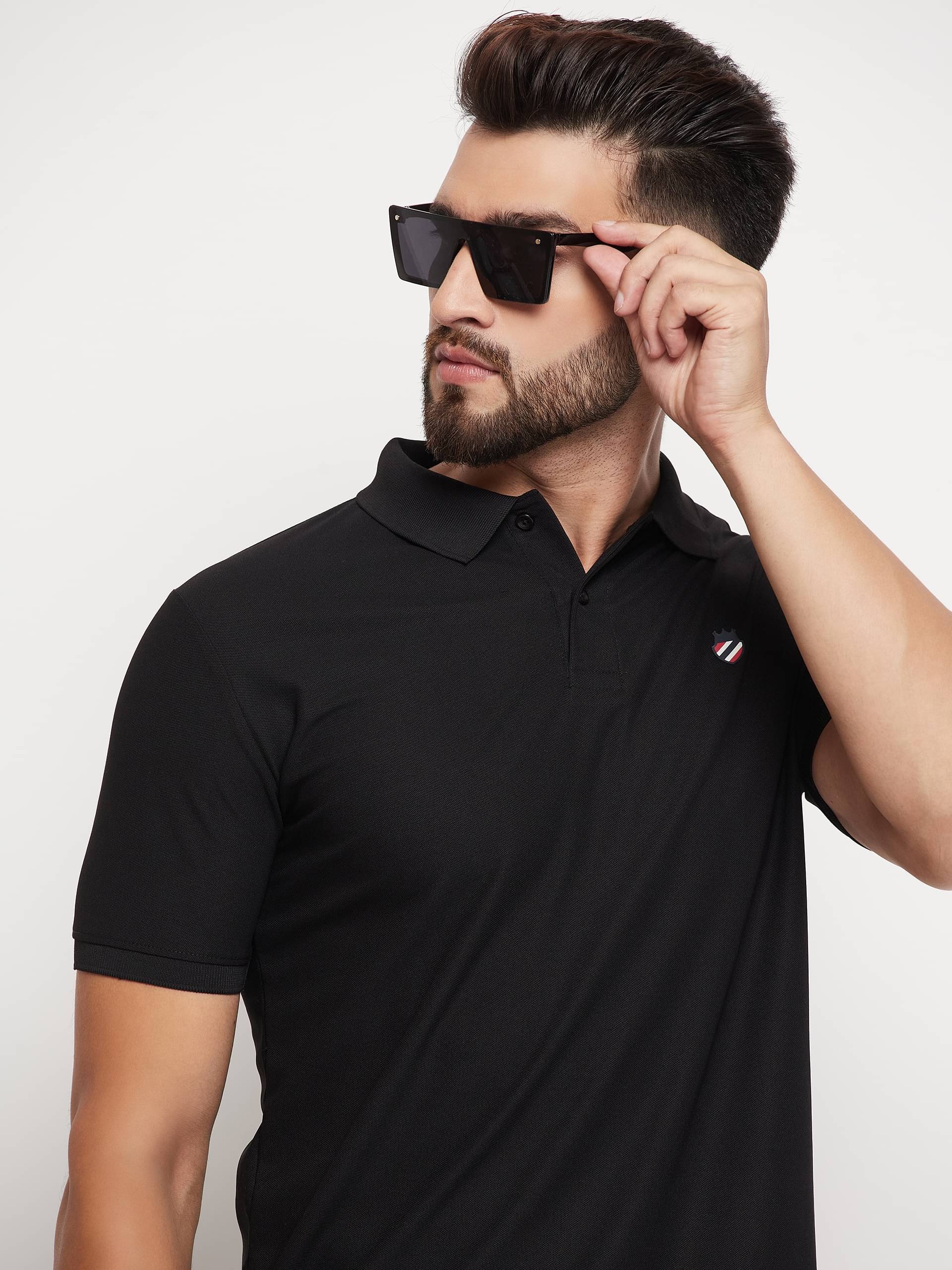     			Rare Pack of 1 Cotton Blend Regular Fit Solid Half Sleeves Men's Polo T Shirt ( Black )