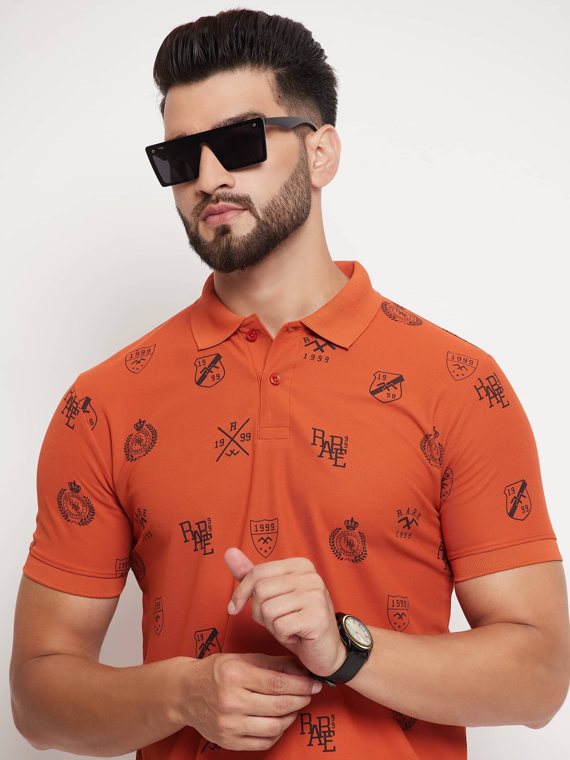     			Rare Pack of 1 Cotton Blend Regular Fit Printed Half Sleeves Men's Polo T Shirt ( Rust Brown )