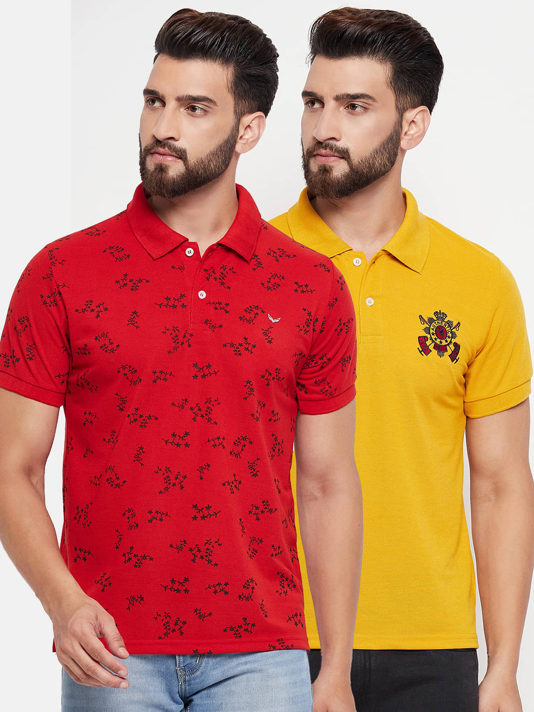 VERO AMORE Pack of 2 Cotton Blend Regular Fit Printed Half Sleeves Men's Polo T Shirt ( Red ) VERO AMORE Pack of 2 Cotton Blend Regular Fit Printed Half Sleeves Men's Polo T Shirt ( Red )