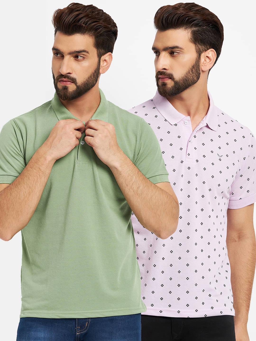     			VERO AMORE Pack of 2 Cotton Blend Regular Fit Solid Half Sleeves Men's Polo T Shirt ( Mint Green )