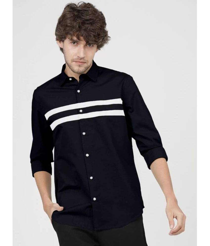 VERTUSY 100% Cotton Regular Fit Striped Full Sleeves Men's Casual Shirt - Black ( Pack of 1 ) VERTUSY 100% Cotton Regular Fit Striped Full Sleeves Men's Casual Shirt - Black ( Pack of 1 )