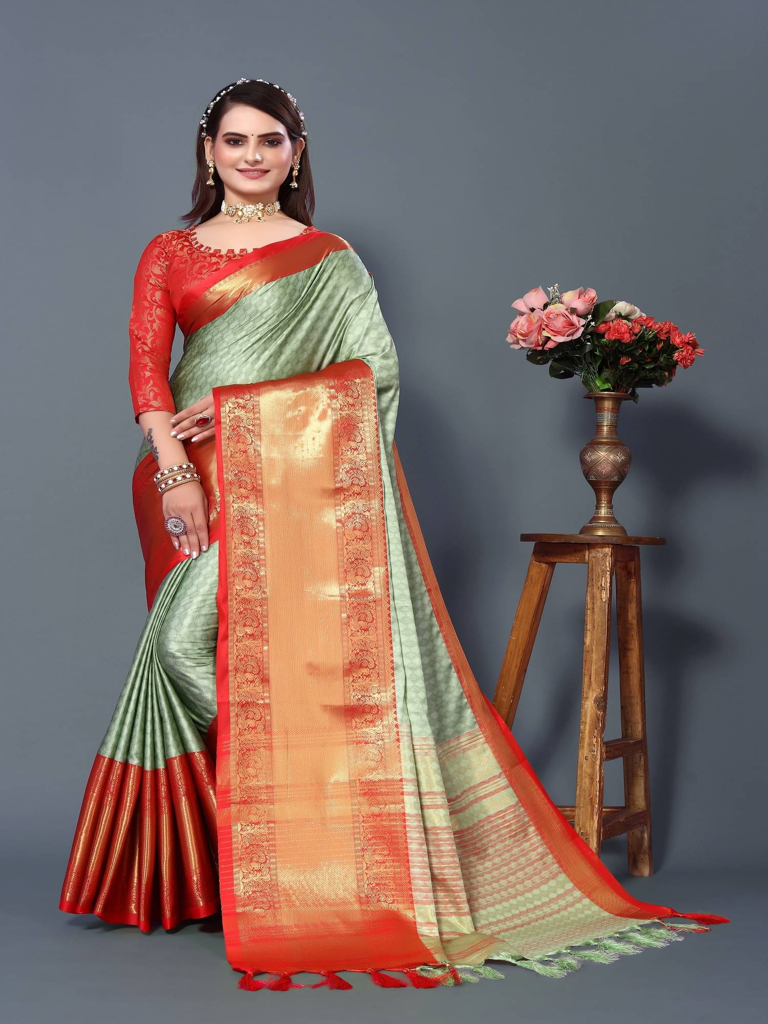 JULEE Silk Printed Saree With Unstitched Blouse Piece ( Sea Green ) JULEE Silk Printed Saree With Unstitched Blouse Piece ( Sea Green )