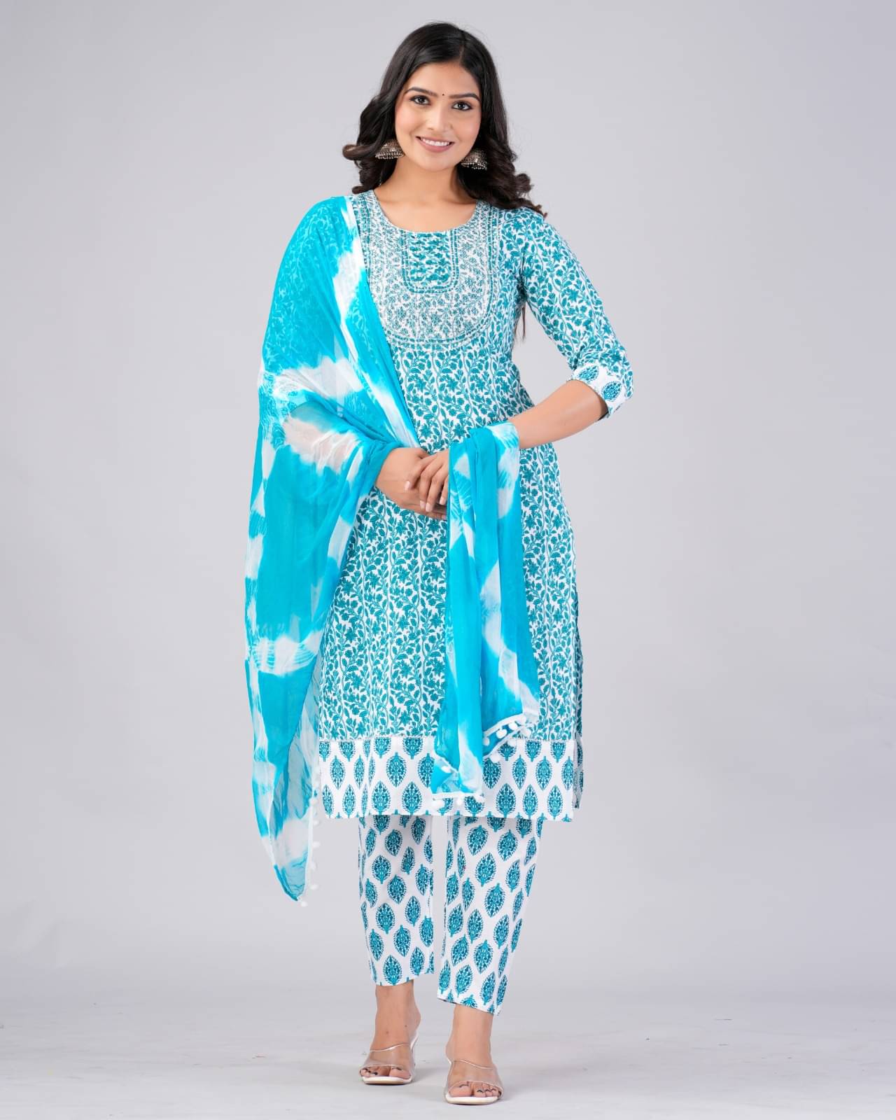     			MAUKA Cotton Printed Kurti With Pants Women's Stitched Salwar Suit - Blue ( Pack of 1 )