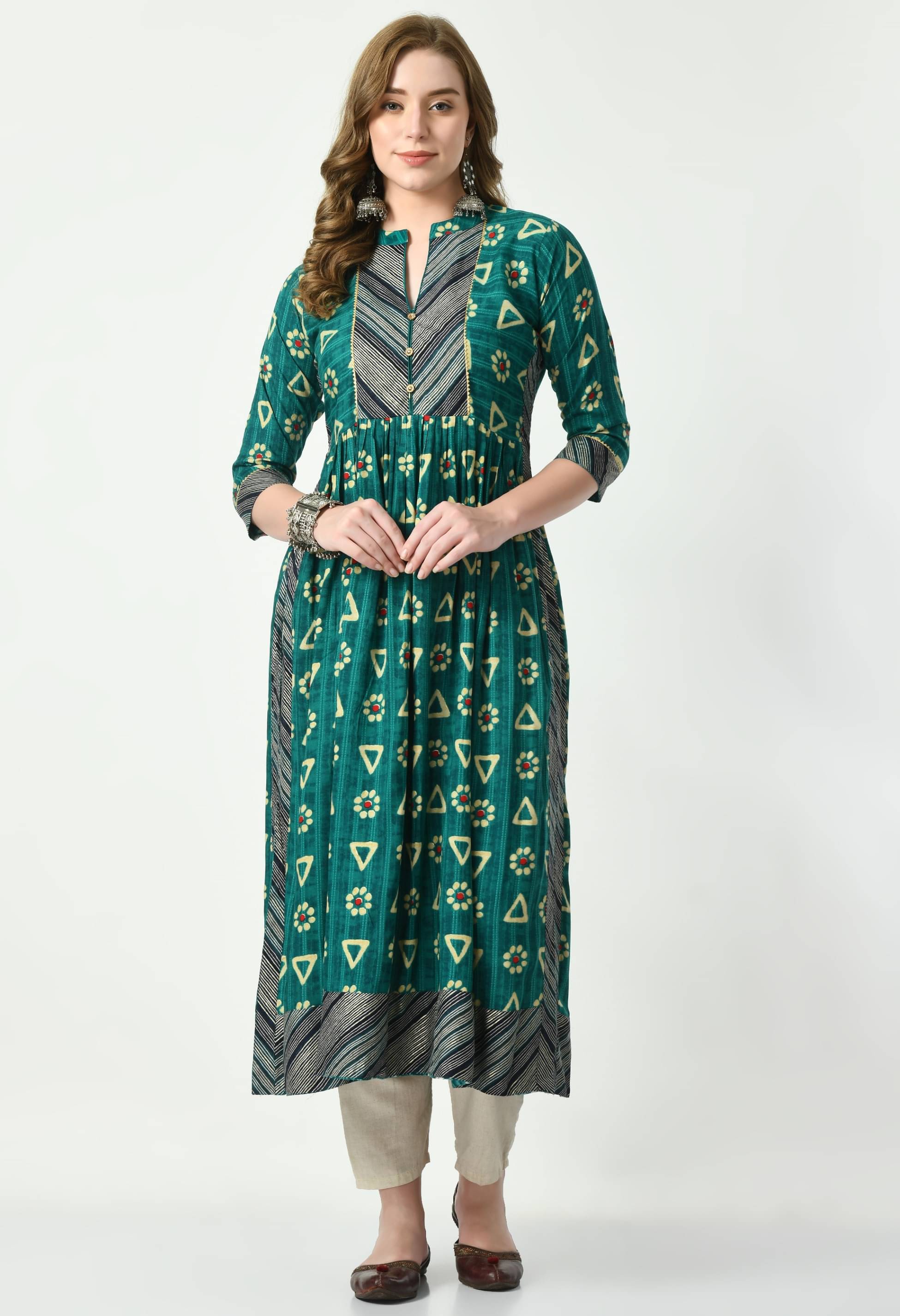     			MAURYA Rayon Printed A-line Women's Kurti - Green ( Pack of 1 )