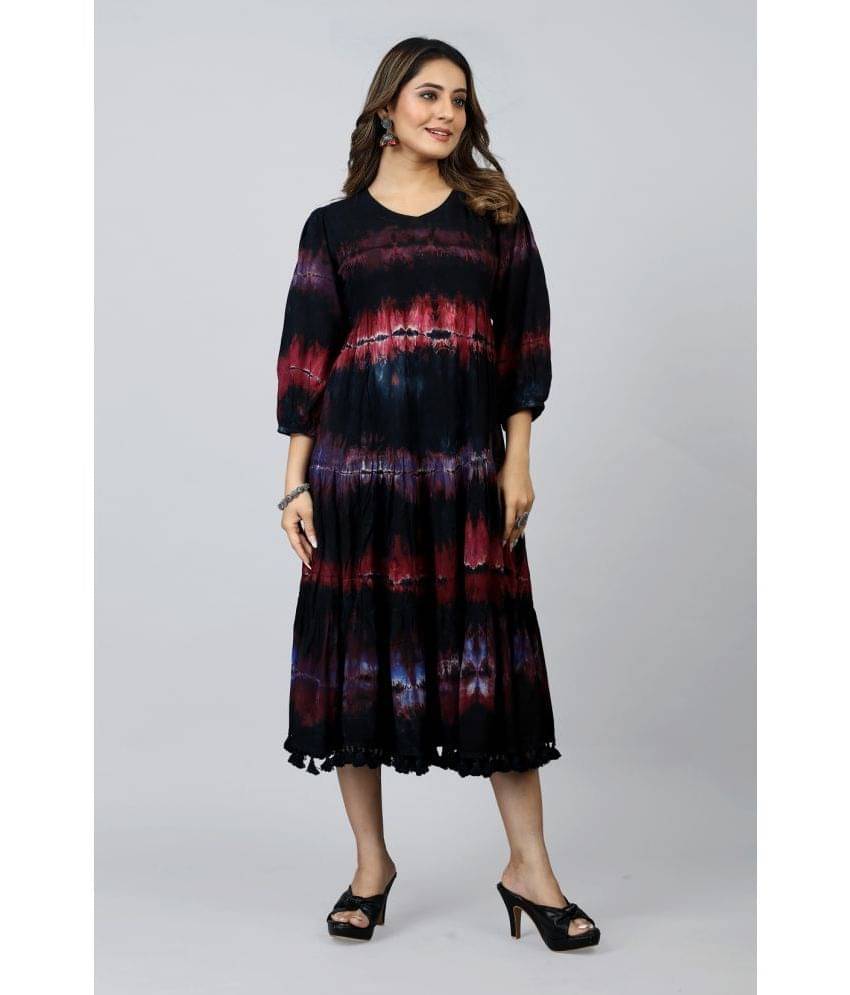     			SARRAS Cotton Printed Flared Women's Kurti - Black ( Pack of 1 )