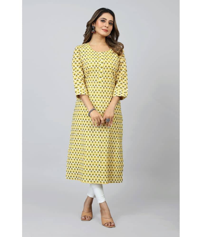 SARRAS Cotton Printed Straight Women's Kurti - Yellow ( Pack of 1 ) - Kurtis, Tunics | Buy online on ZillyBuy
