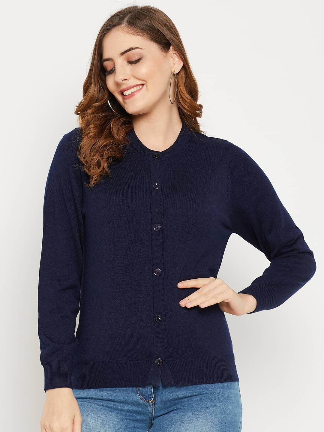 zigo Woollen Round Neck Women's Buttoned Cardigans - Navy (Pack of 1) zigo Woollen Round Neck Women's Buttoned Cardigans - Navy (Pack of 1)