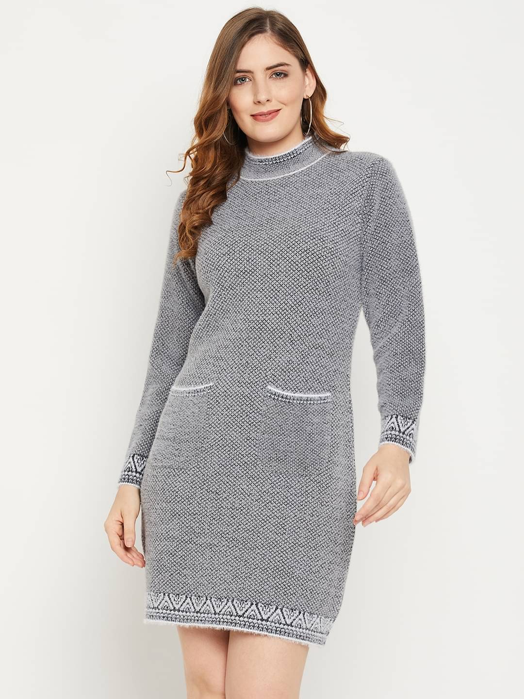 zigo Women Woollen Self Design Bodycon Dress ( Grey ) zigo Women Woollen Self Design Bodycon Dress ( Grey )