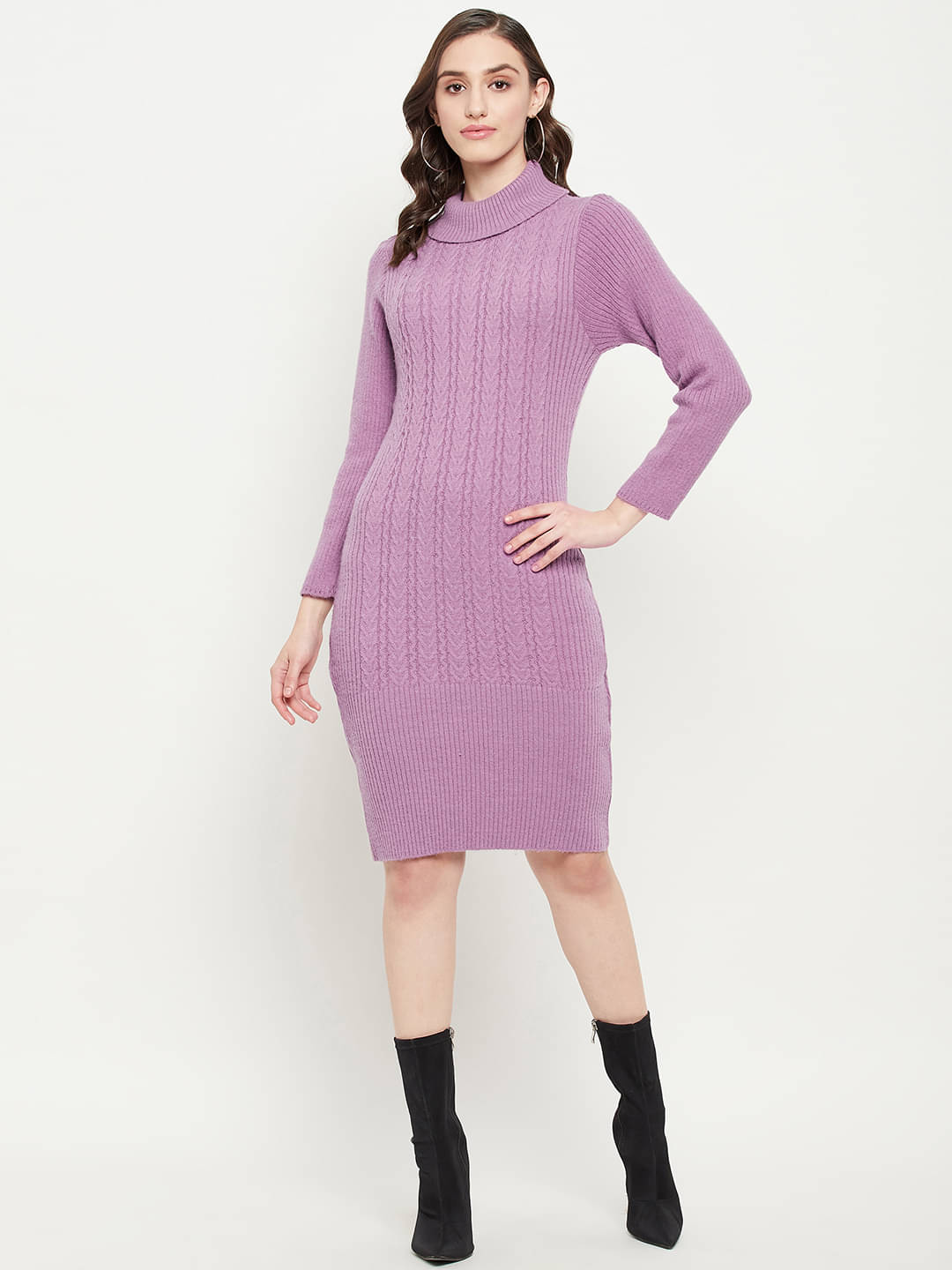 zigo Women Woollen Self Design Sweater Dress ( Purple )     			zigo Women Woollen Self Design Sweater Dress ( Purple )