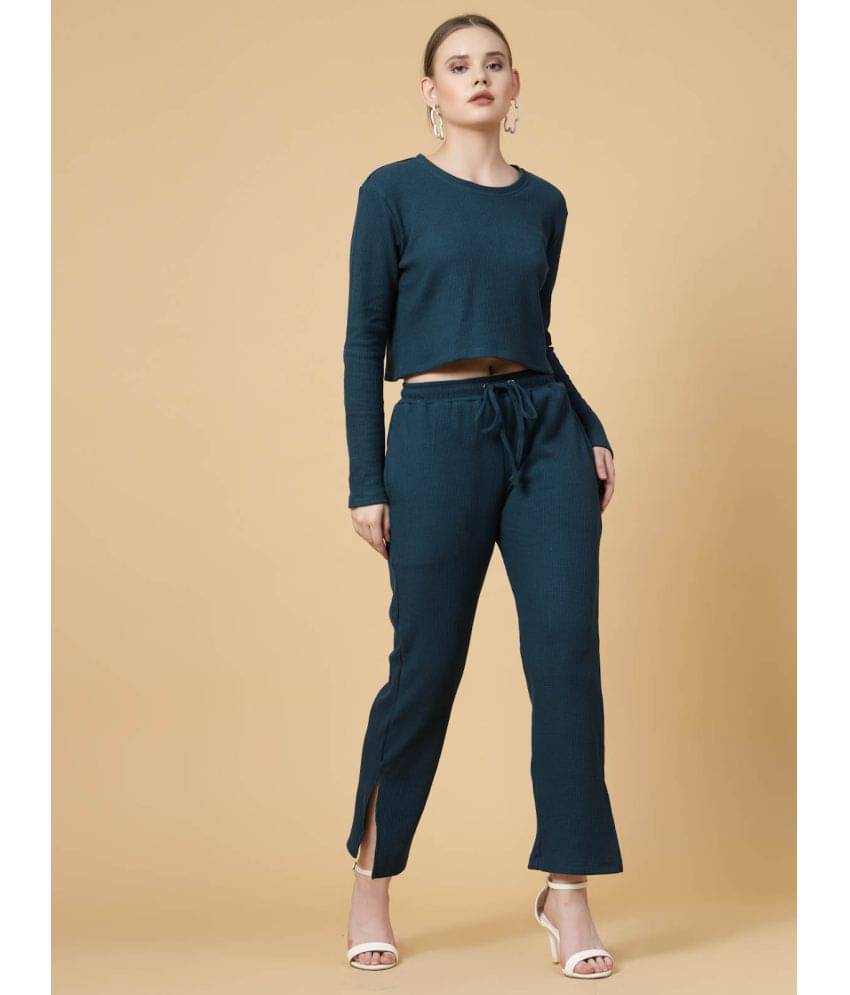     			Rigo Women Solid Top With Joggers Co-Ord Set ( Teal )