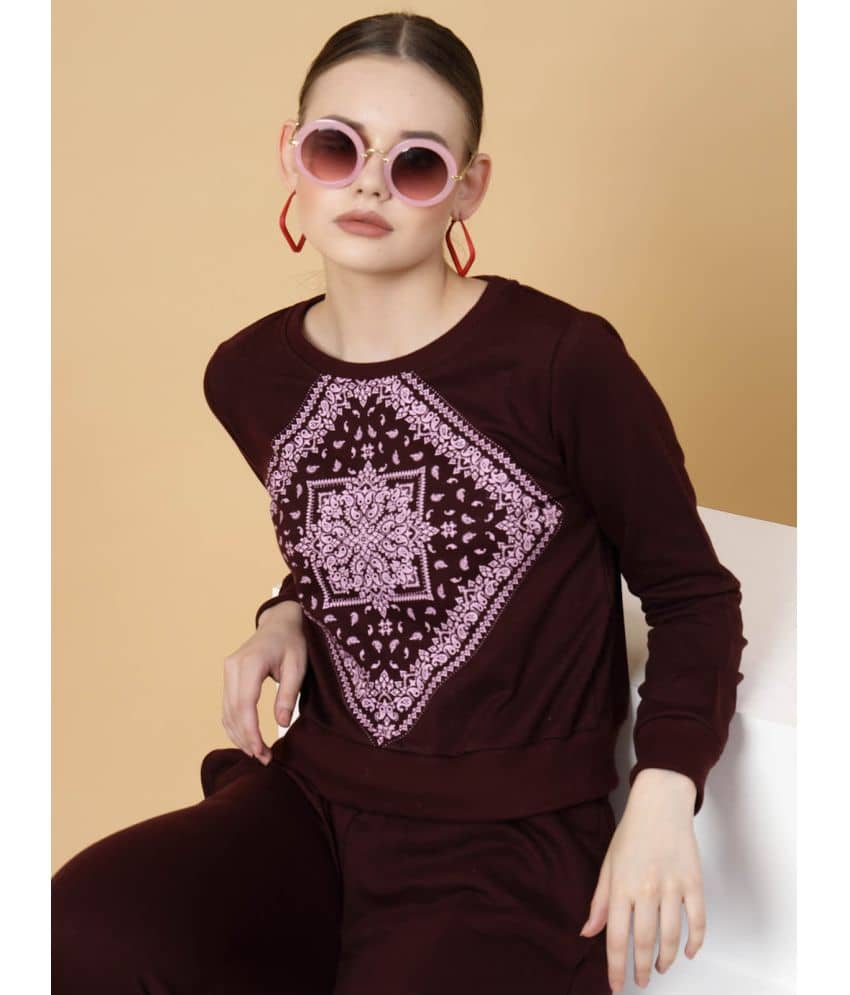 Rigo Women Printed Sweatshirt With Joggers Co-Ord Set ( Wine )
