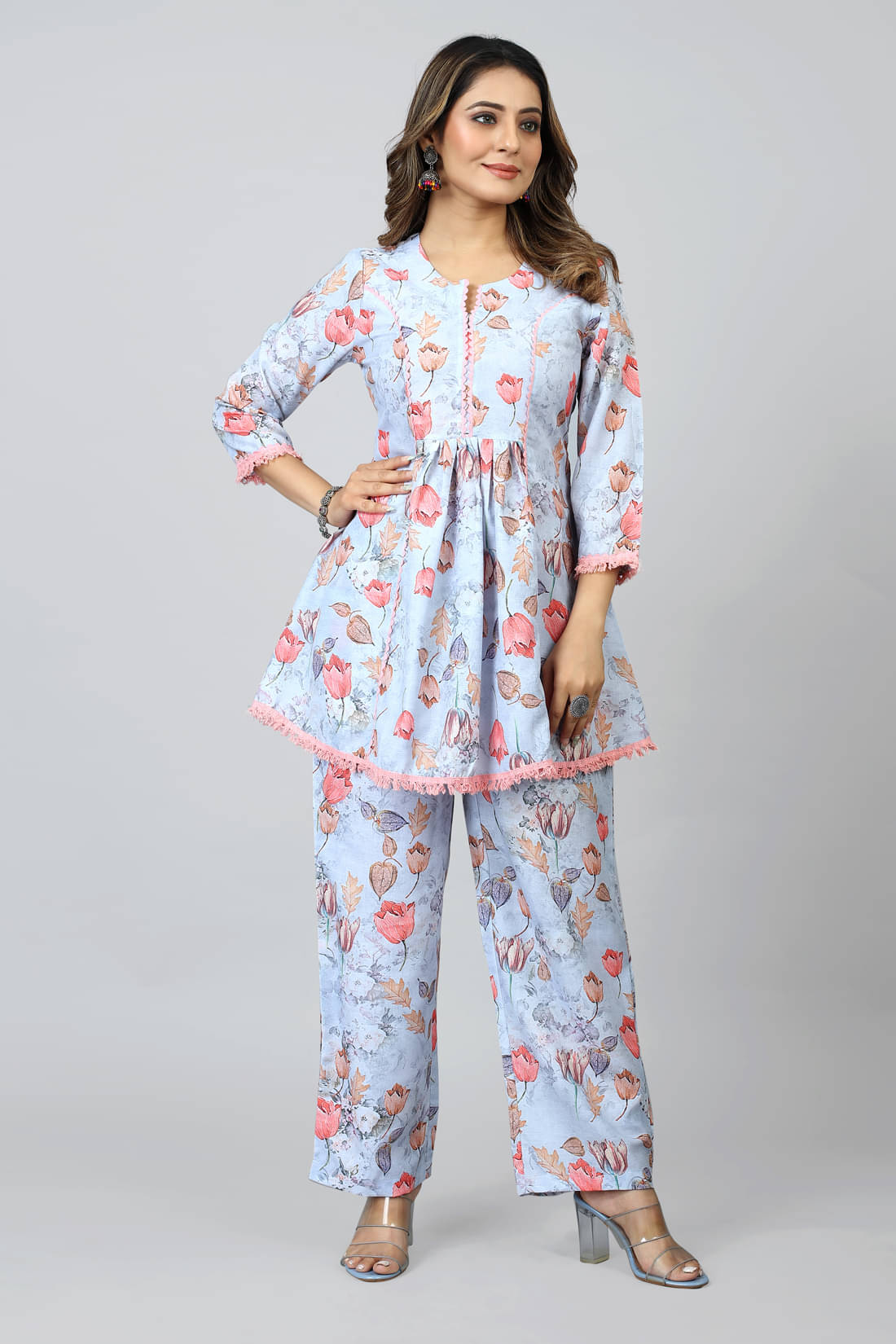     			SARRAS Women Printed Tunic With Trousers Co-Ord Set ( Multicolor )