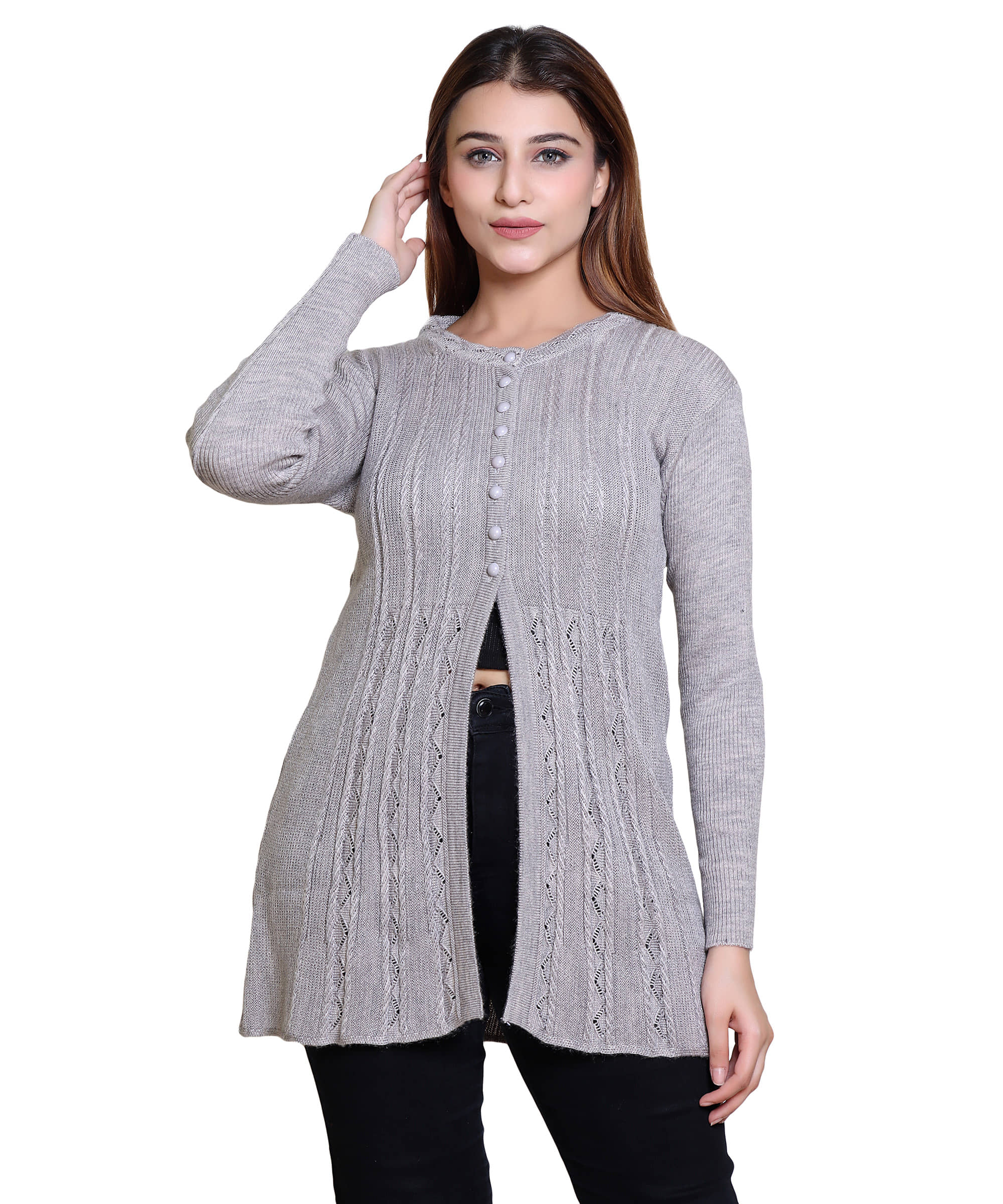 Varenyam Woollen Round Neck Women's Buttoned Cardigans - Maroon ( Single )