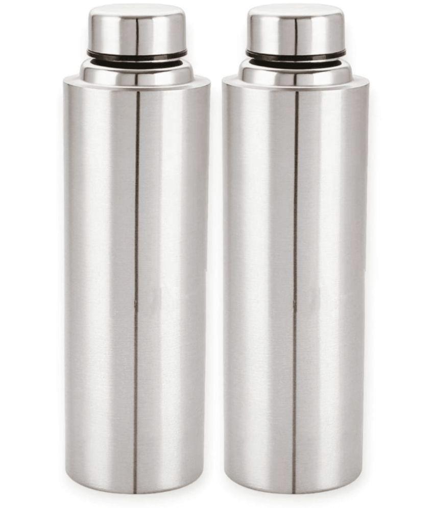 Visaxmi Stainless Steel Single Water Bottle 1 liter Silver Water Bottle 1000 mL ( Set of 2 )