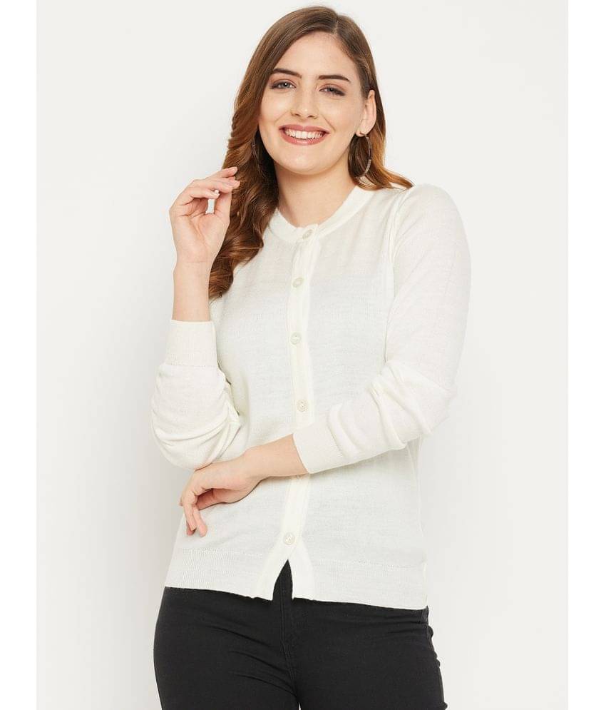 zigo Woollen Round Neck Women's Buttoned Cardigans - White (Pack of 1) zigo Woollen Round Neck Women's Buttoned Cardigans - White (Pack of 1)