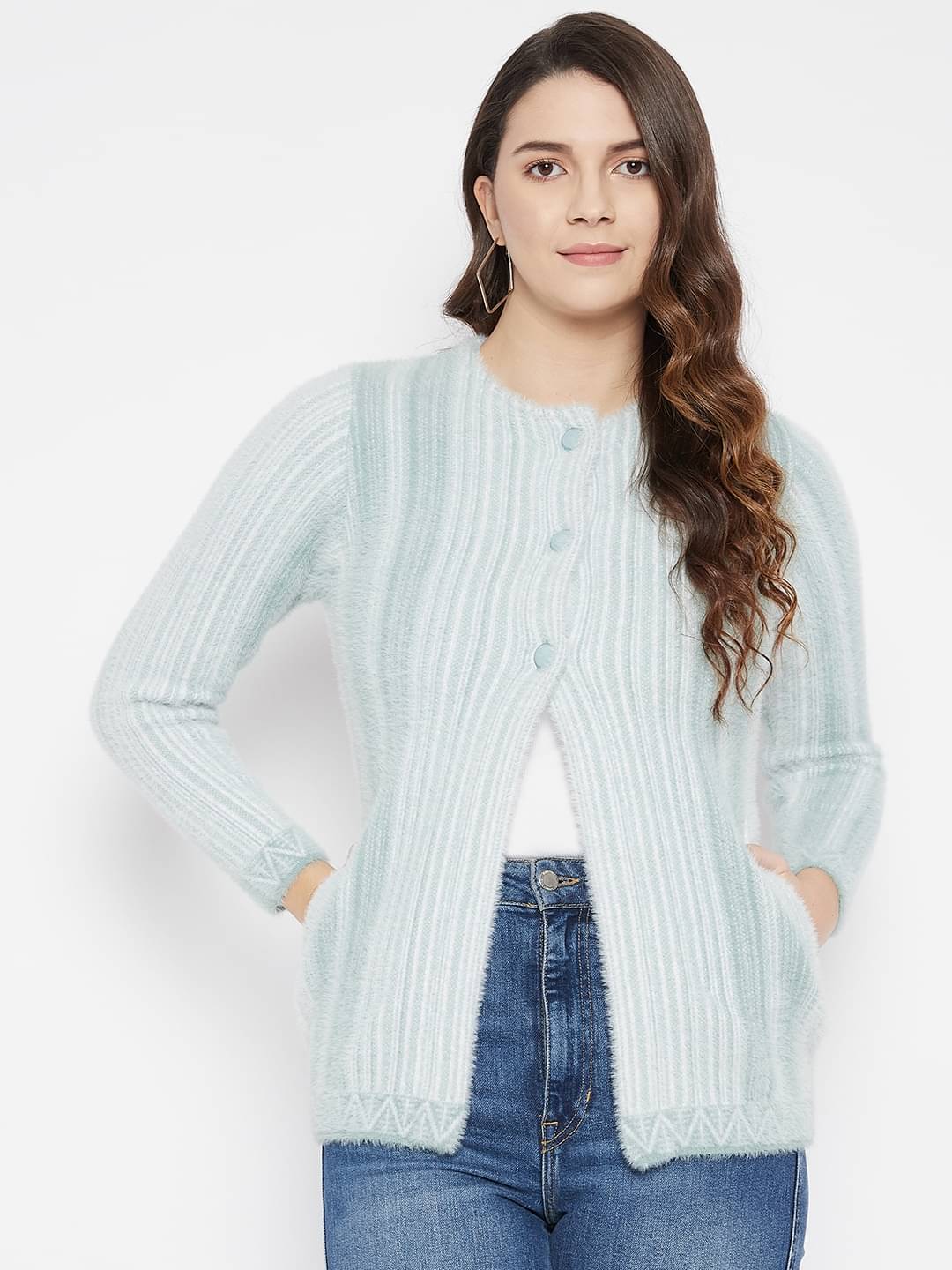     			zigo Women Woollen Round Neck Cardigan ( Blue )