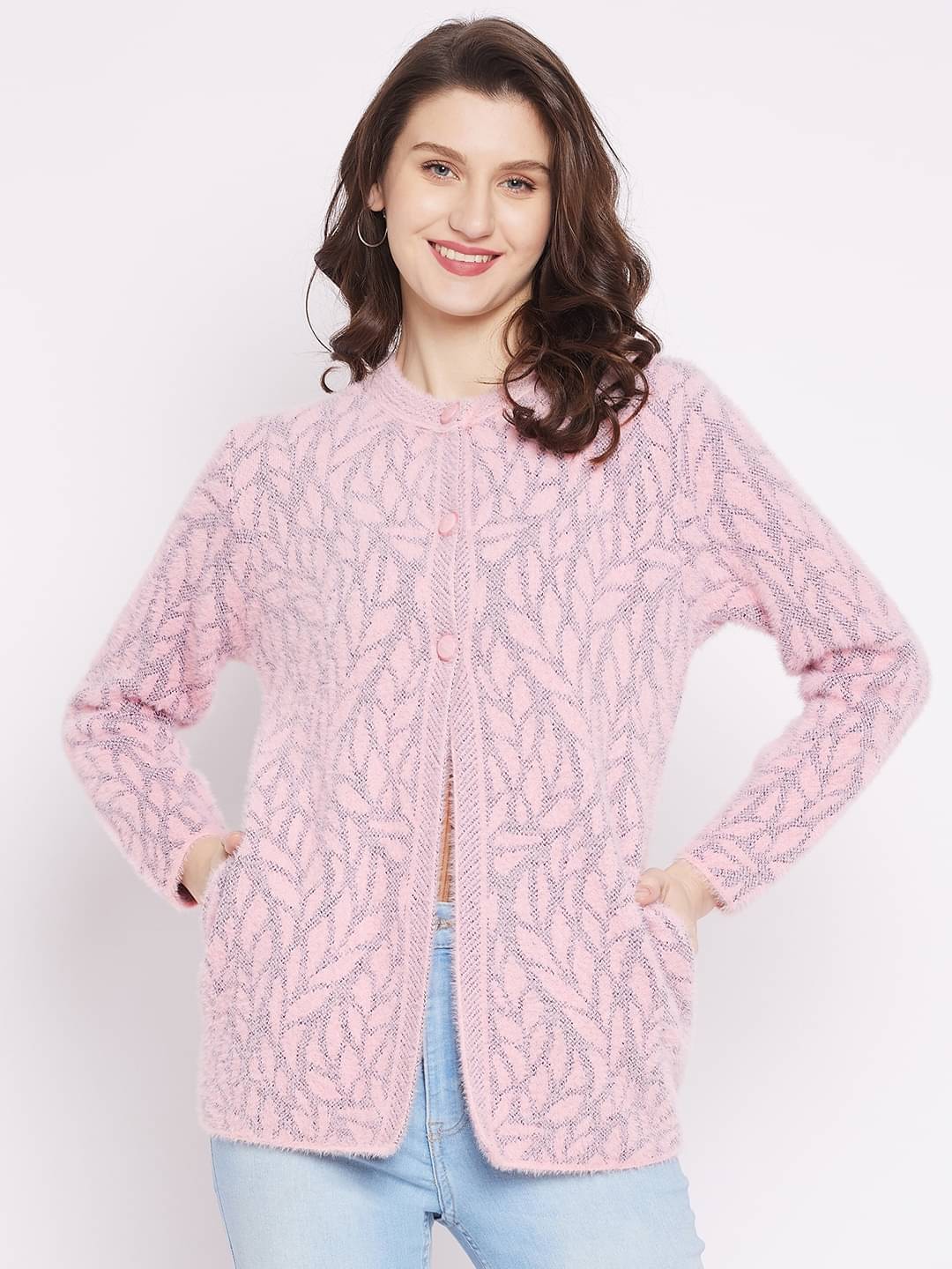 zigo Woollen Round Neck Women's Buttoned Cardigans - Pink (Pack of 1) zigo Woollen Round Neck Women's Buttoned Cardigans - Pink (Pack of 1)