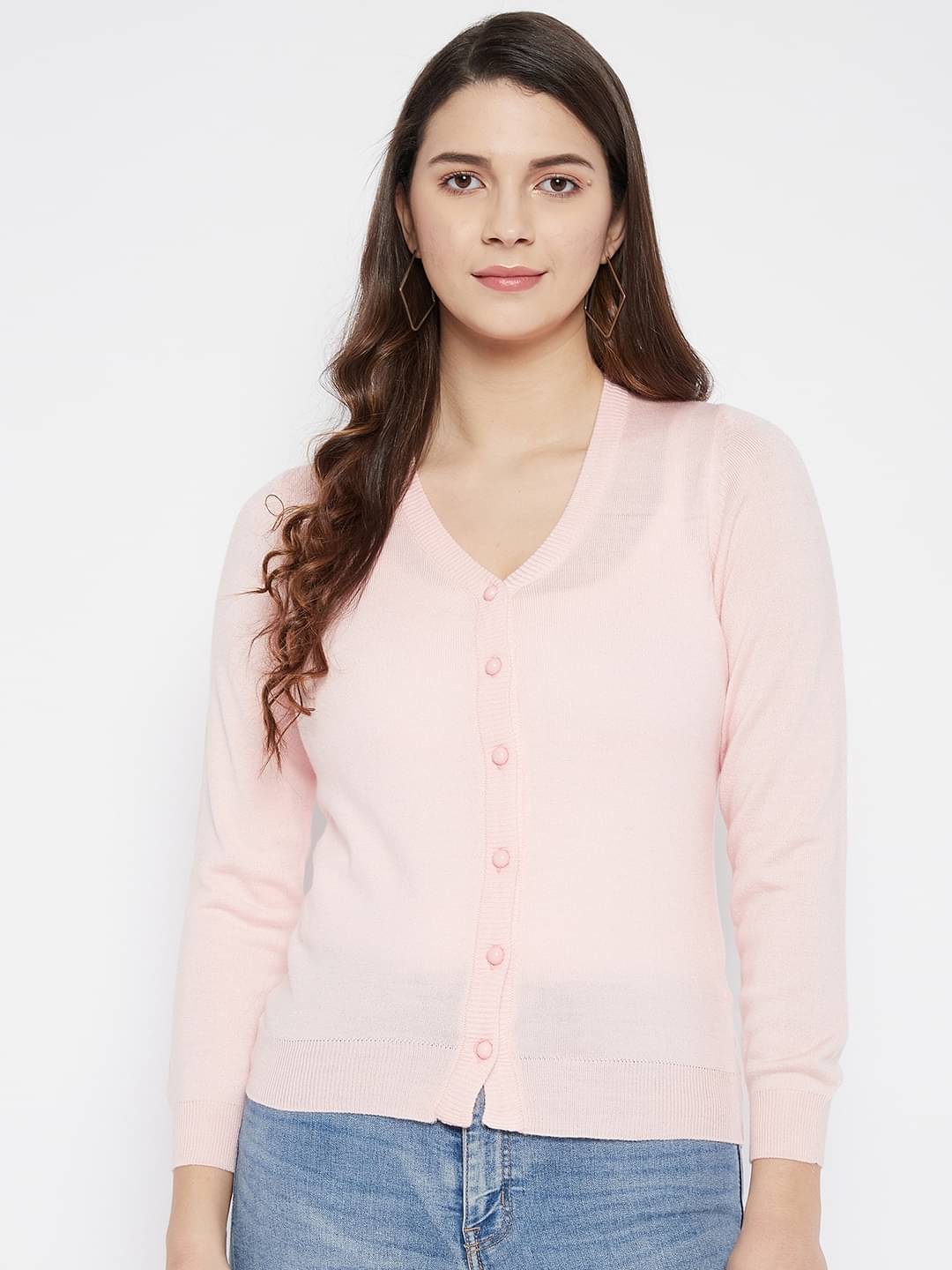     			zigo Women Woollen V-Neck Cardigan ( Pink )
