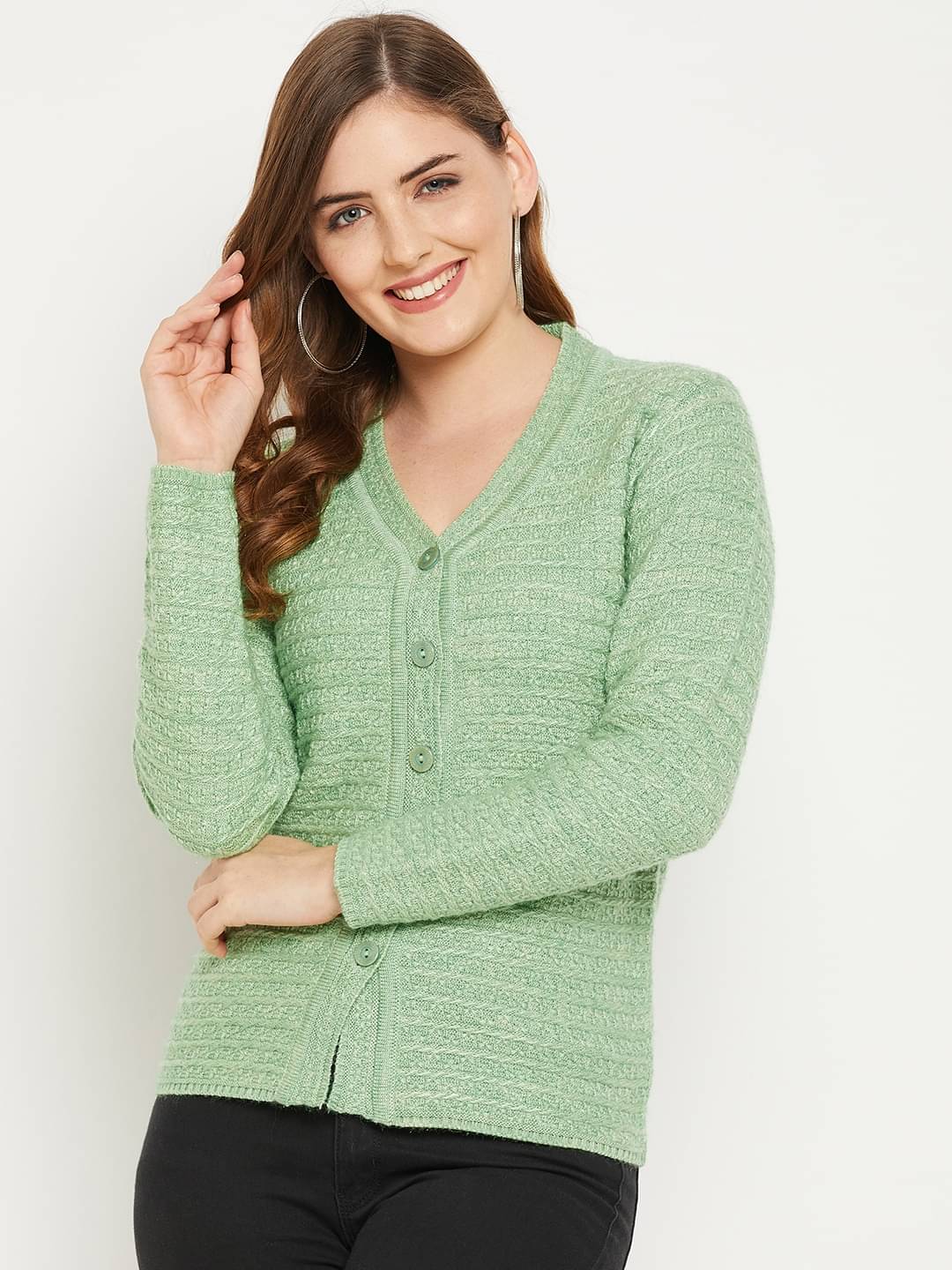 zigo Woollen V Neck Women's Buttoned Cardigans - Green (Pack of 1) zigo Woollen V Neck Women's Buttoned Cardigans - Green (Pack of 1)