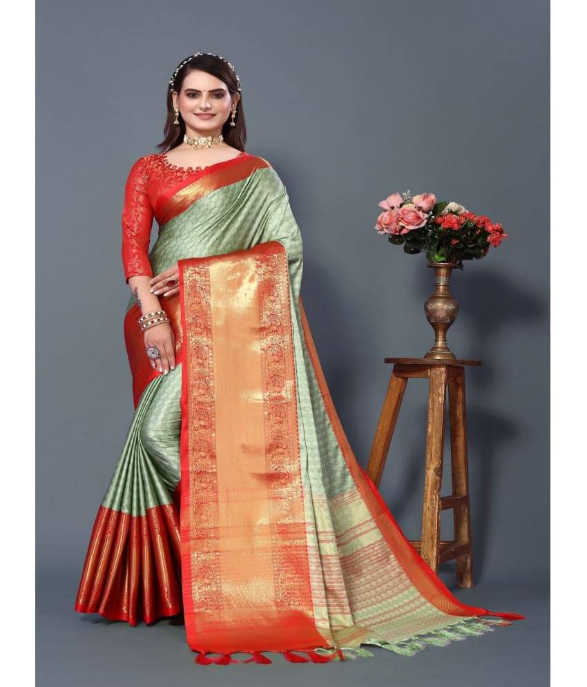     			Apnisha Silk Embellished Saree With Unstitched Blouse Piece ( Mint Green )