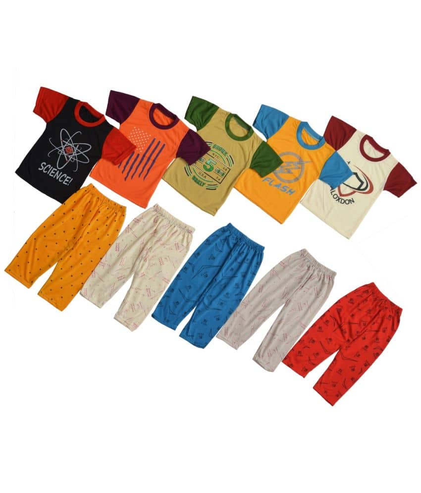 DIAMOND EXPORTER Pack of 5 Baby Boys Cotton T-Shirt & Pyjama Set ( Multicolor )