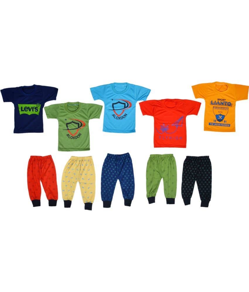 DIAMOND EXPORTER Pack of 5 Baby Boys Cotton T-Shirt & Pyjama Set ( Multicolor )