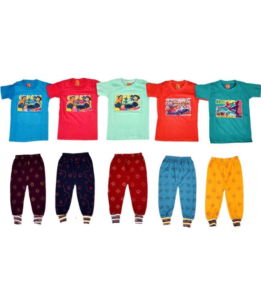 DIAMOND EXPORTER Pack of 5 Baby Boys Cotton T-Shirt & Pyjama Set ( Multicolor )