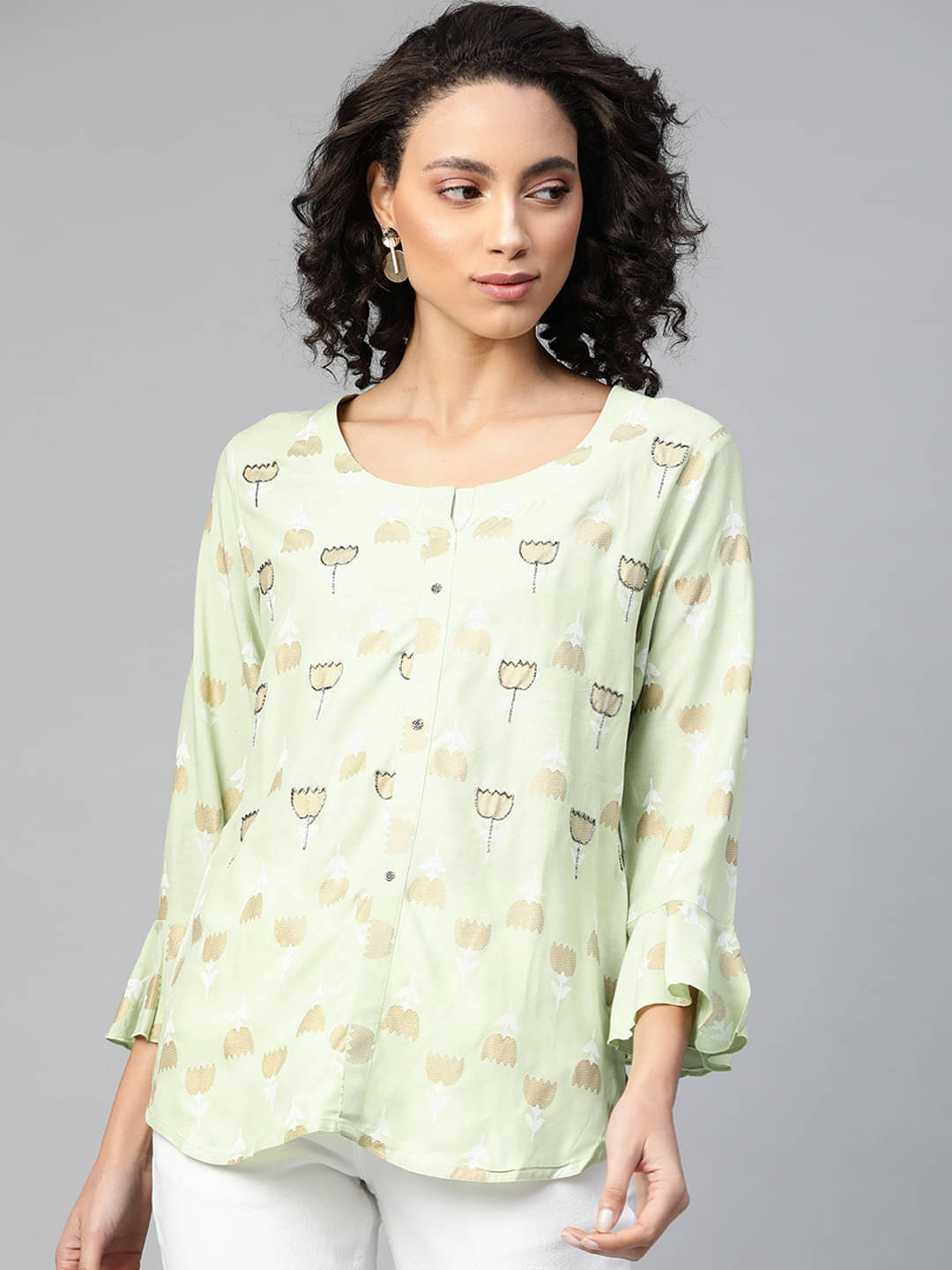 HIGHLIGHT FASHION EXPORT Women's Rayon Regular Top ( Green )     			HIGHLIGHT FASHION EXPORT Women's Rayon Regular Top ( Green )