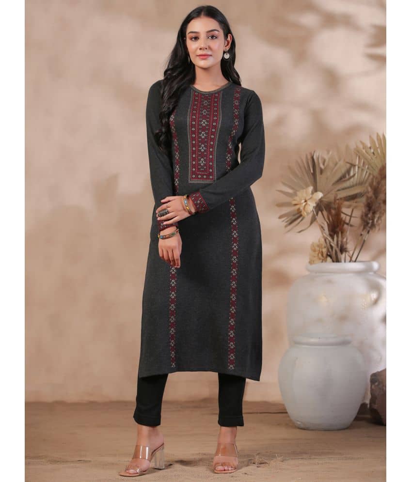 Ishin Polyester Printed Straight Women's Kurti - Charcoal ( Pack of 1 ) - Kurtis, Tunics | Buy online on ZillyBuy