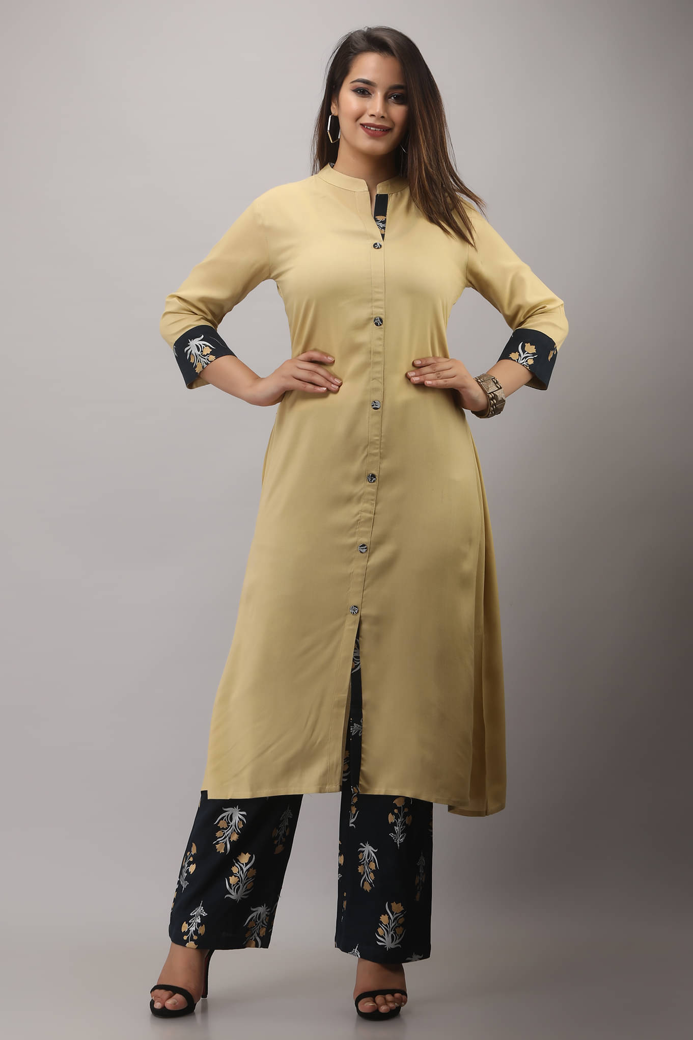 MAUKA Rayon Printed Kurti With Palazzo Women's Stitched Salwar Suit - Beige ( Pack of 1 ) MAUKA Rayon Printed Kurti With Palazzo Women's Stitched Salwar Suit - Beige ( Pack of 1 )