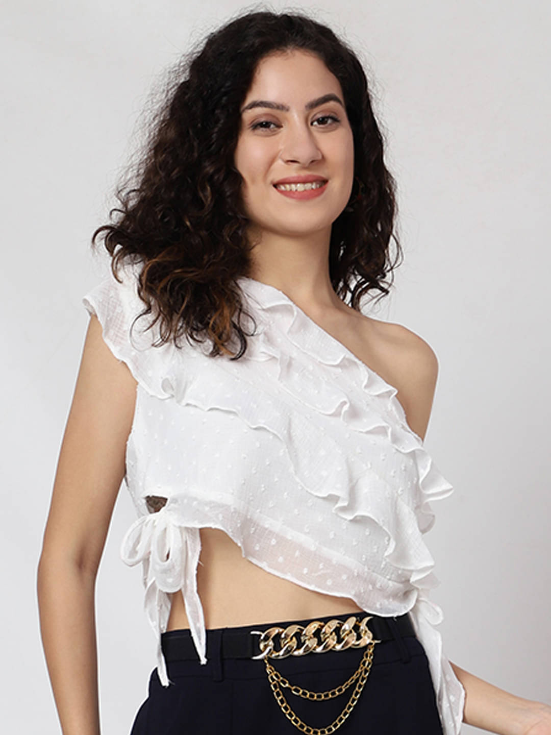     			Prettify Women's Georgette Asymmetrical Top ( White )