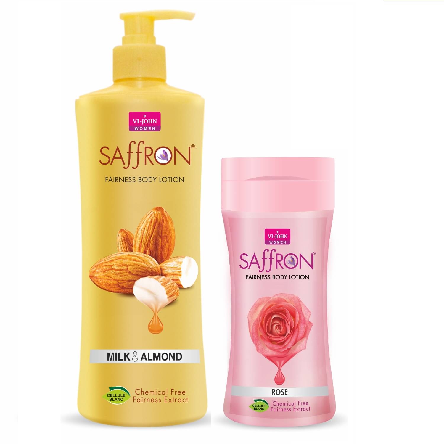     			VI-JOHN Saffron Fairness Body Lotion Milk Almond 400ml & Rose 250ml Pack of 2