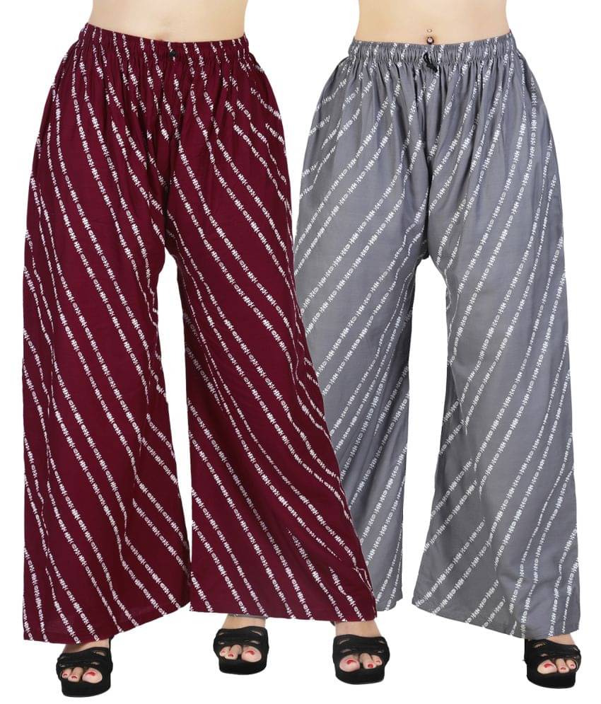 AREEBA - Maroon Rayon Flared Women's Palazzos ( Pack of 2 ) AREEBA - Maroon Rayon Flared Women's Palazzos ( Pack of 2 )