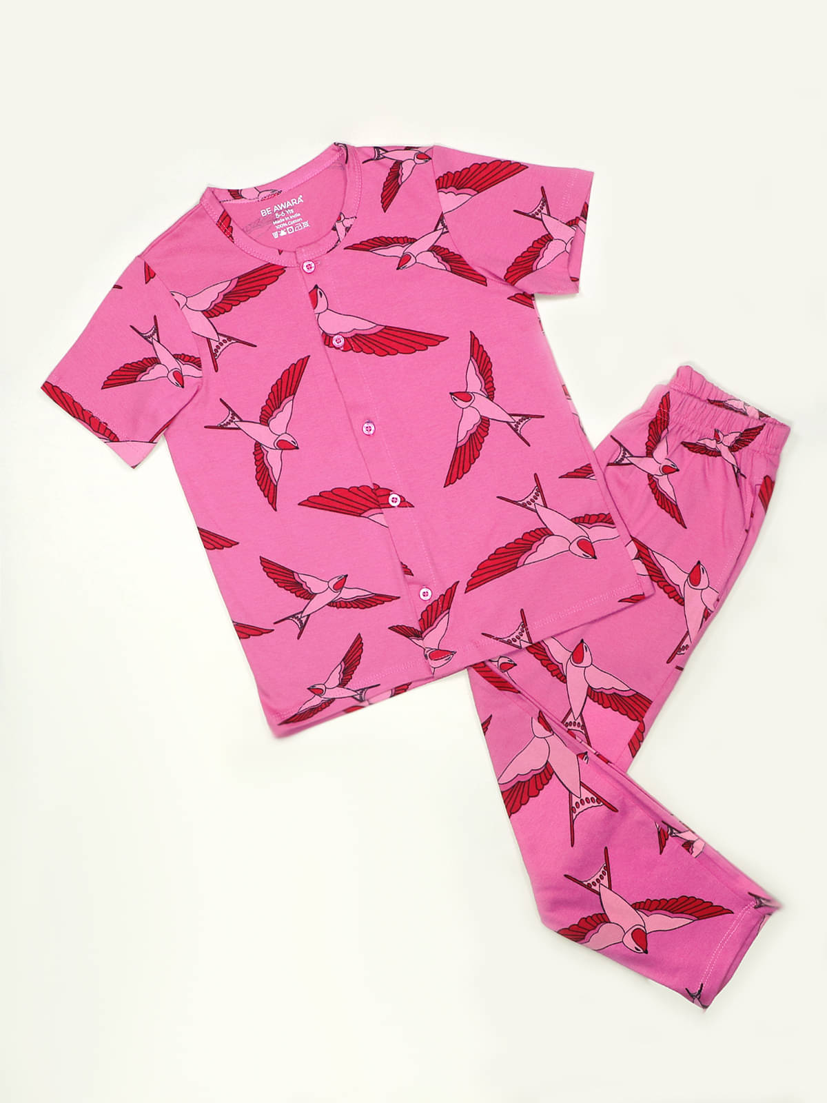     			Be Awara Pack of 1 Boys 100% Cotton Nightsuit Set ( Pink )