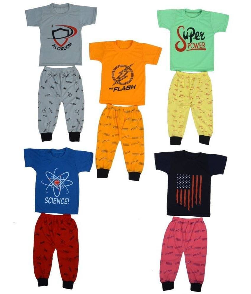     			DIAMOND EXPORTER Pack of 5 Boys Cotton Blend T-Shirt & Trackpants Set ( Multicolor )