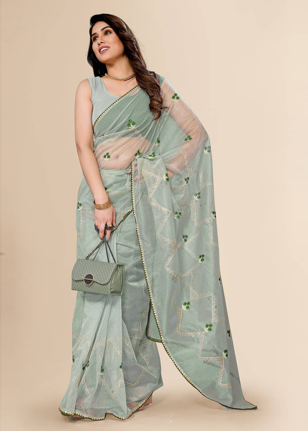     			FABMORA Cotton Printed Saree With Unstitched Blouse Piece ( Green )