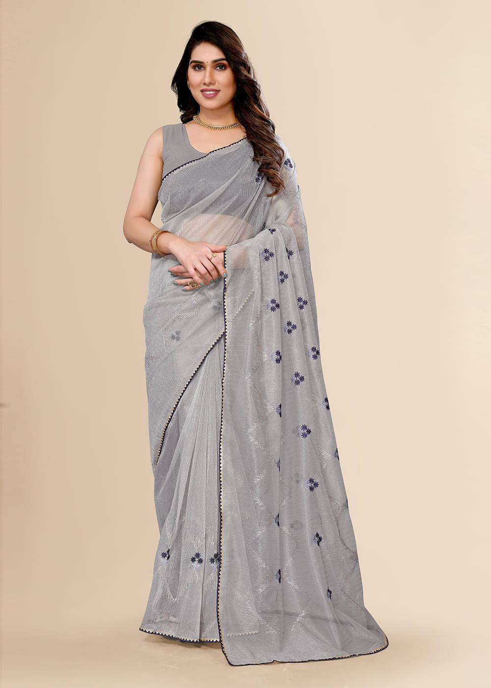 FABMORA Cotton Printed Saree With Unstitched Blouse Piece ( Grey ) FABMORA Cotton Printed Saree With Unstitched Blouse Piece ( Grey )