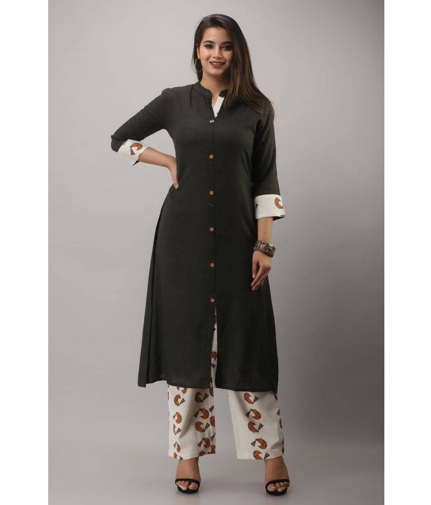     			MAUKA Rayon Solid Kurti With Palazzo Women's Stitched Salwar Suit - Black ( Pack of 1 )