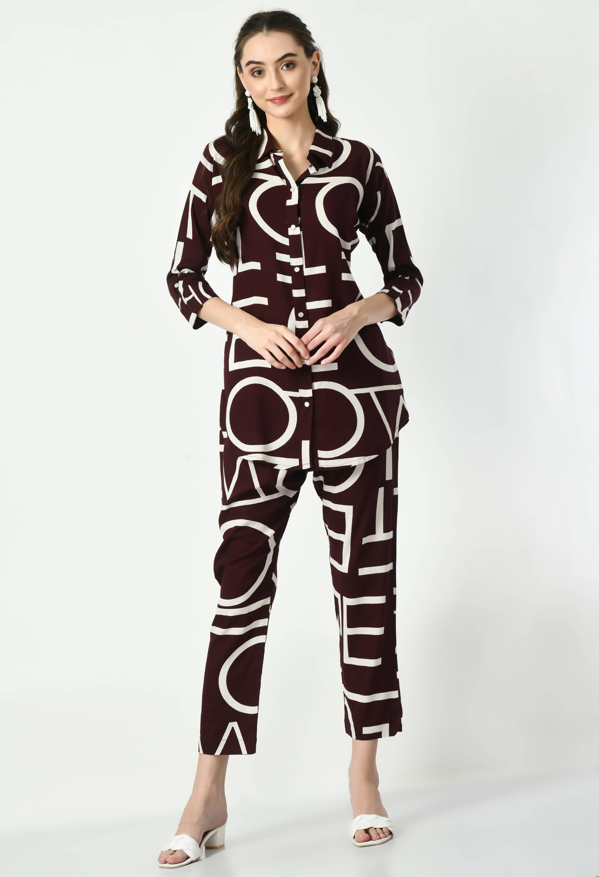 MAURYA Women Printed Shirt With Trousers Co-Ord Set ( Wine )