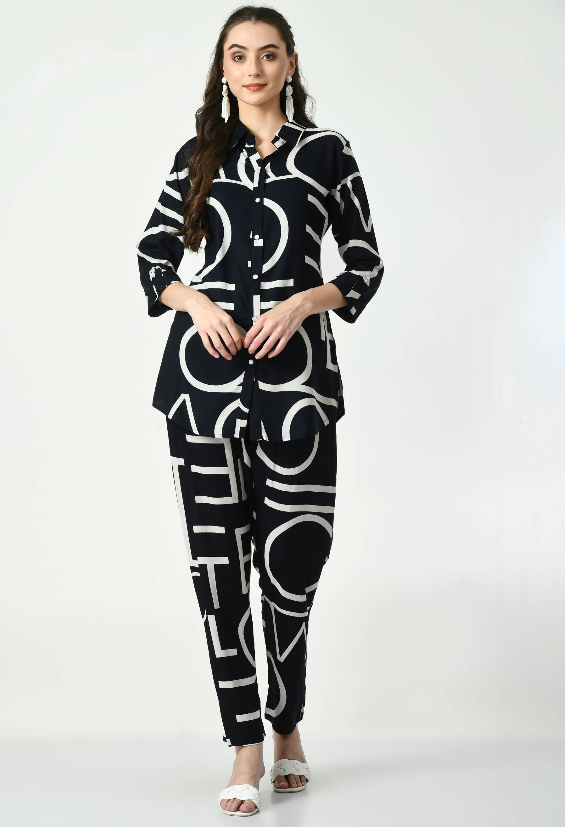     			MAURYA Women Printed Shirt With Trousers Co-Ord Set ( Navy Blue )