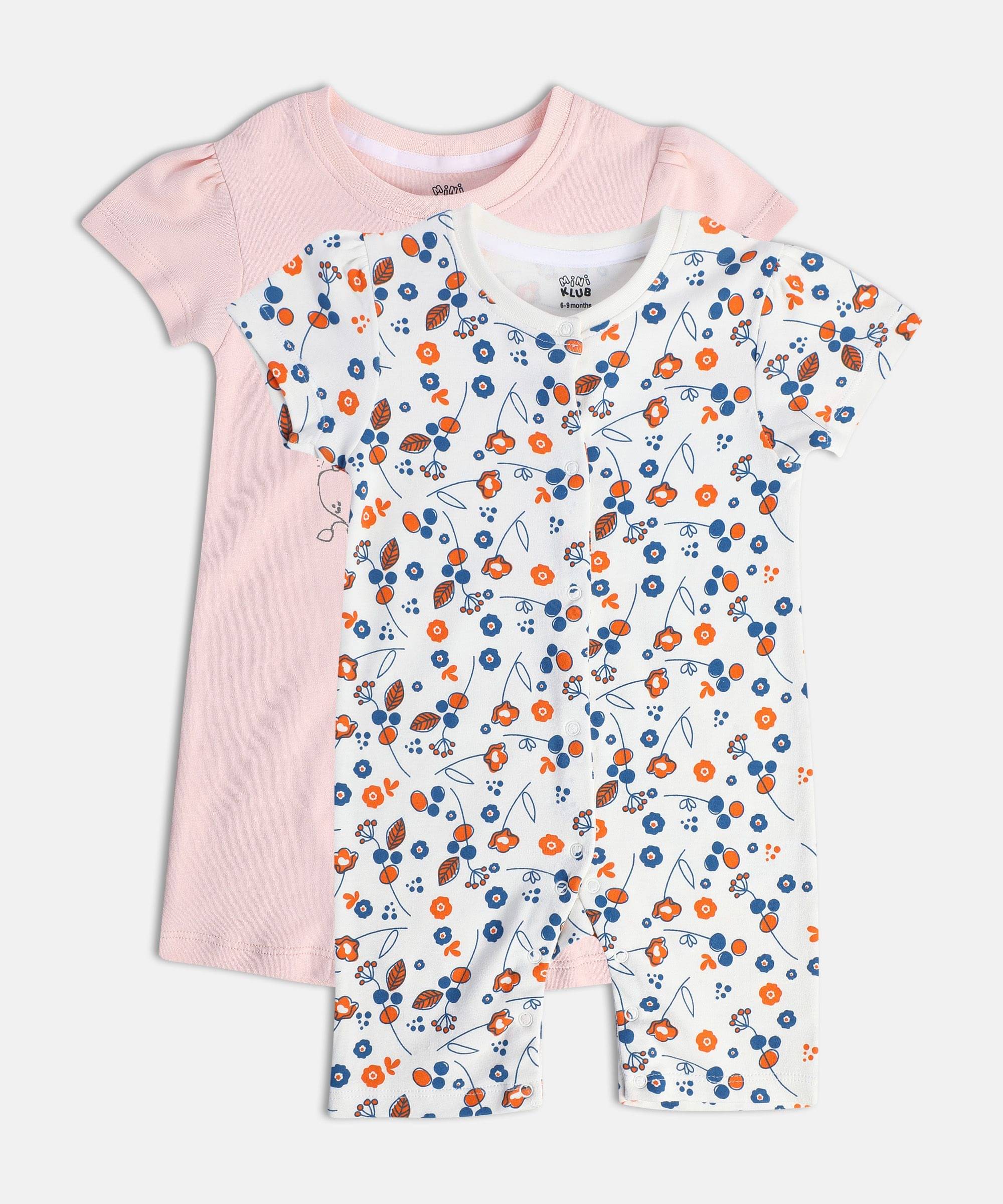 MINI KLUB - Multi Color Cotton Rompers For Baby Girl ( Pack of 1 ) MINI KLUB - Multi Color Cotton Rompers For Baby Girl ( Pack of 1 )