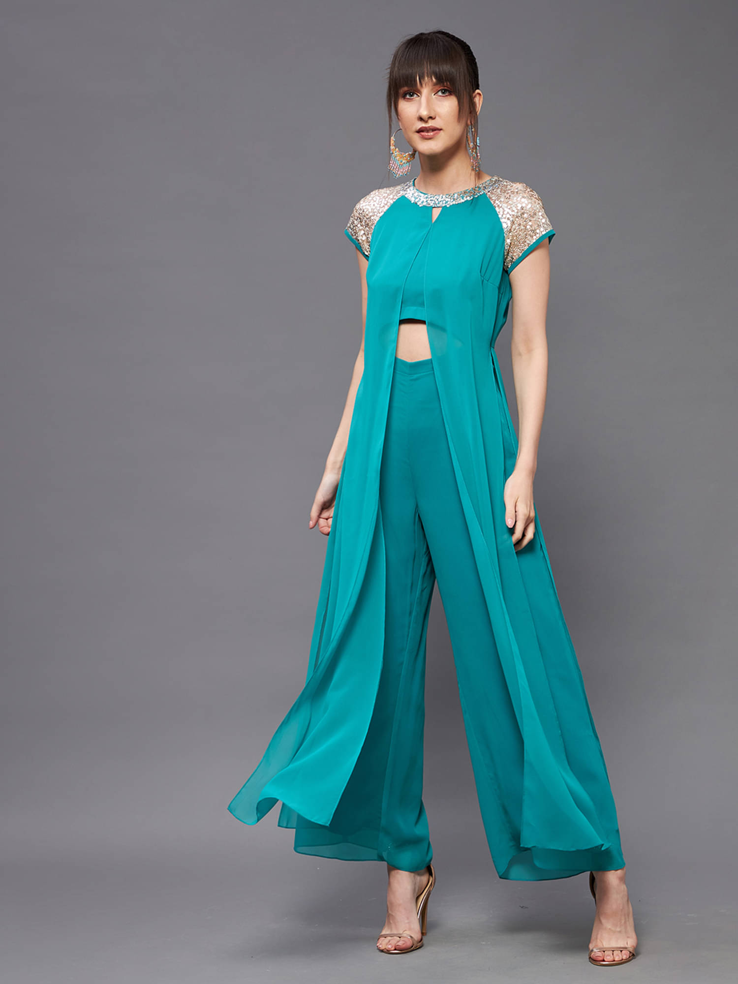     			Miss Chase - Turquoise Georgette Regular Fit Women's Jumpsuit ( Pack of 1 )