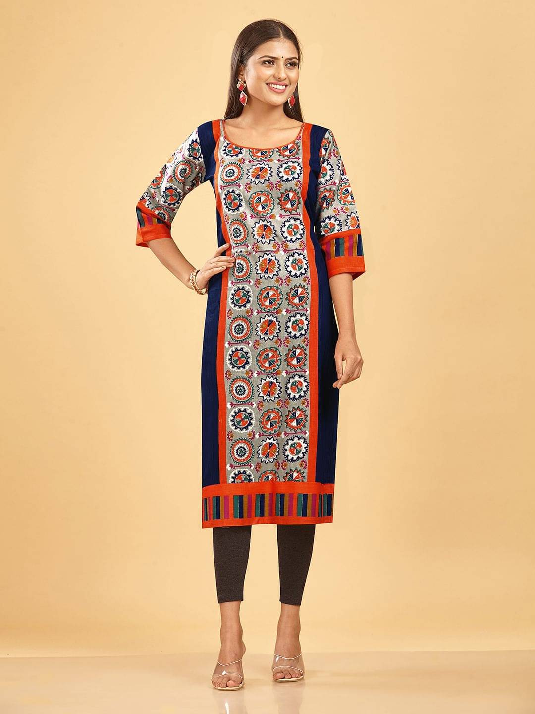     			SHANVIKA 100% Cotton Printed Straight Women's Kurti - Multicoloured ( Pack of 1 )