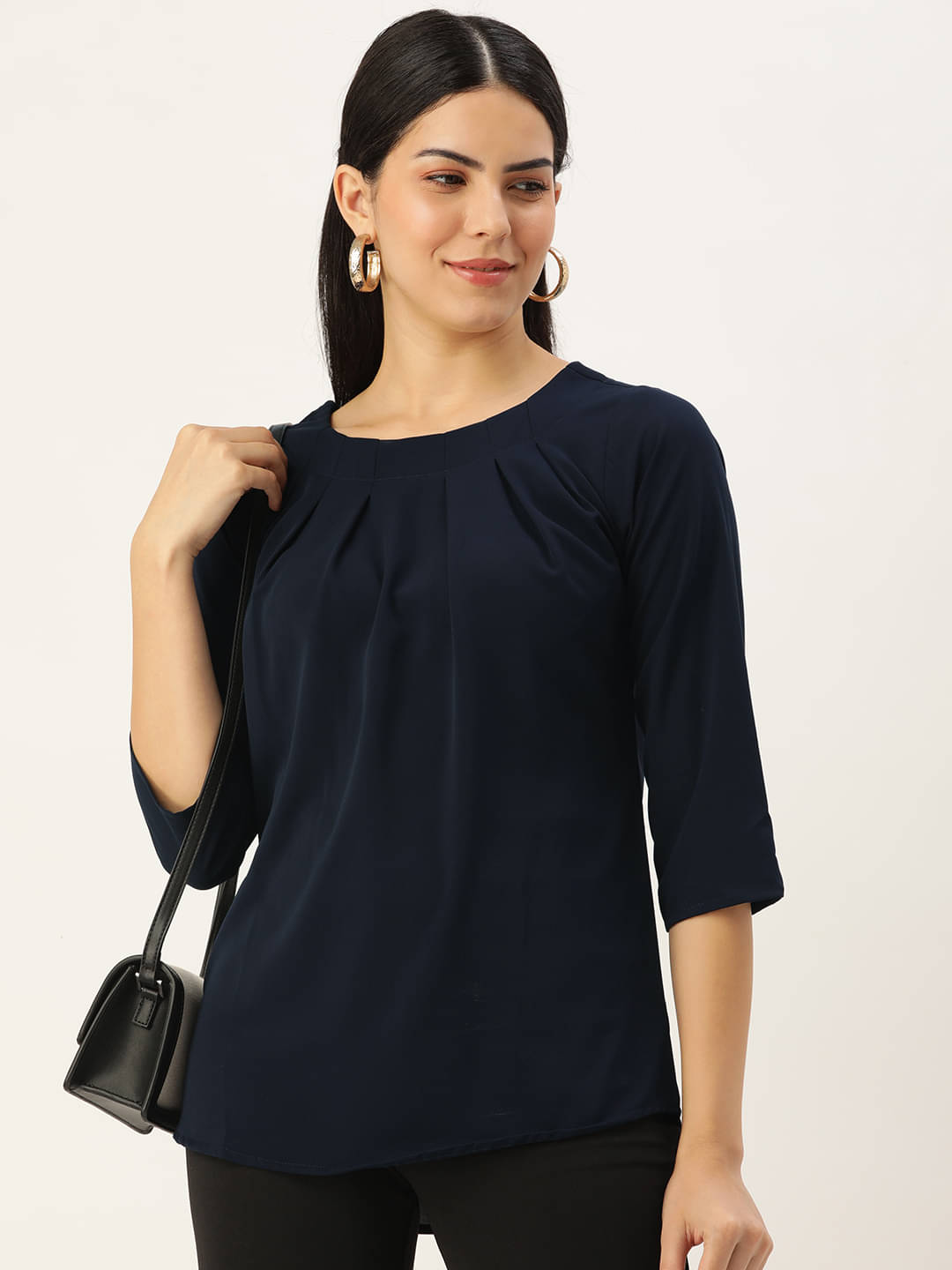     			SHANVIKA Women's Polyester Regular Top ( Navy Blue )