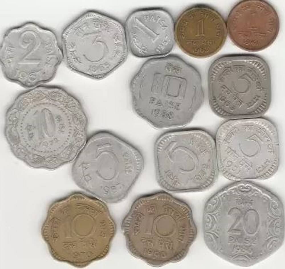     			Sansuka 14 Different Demonetized Indian paisa Modern Coin Collection  (14 Coins)